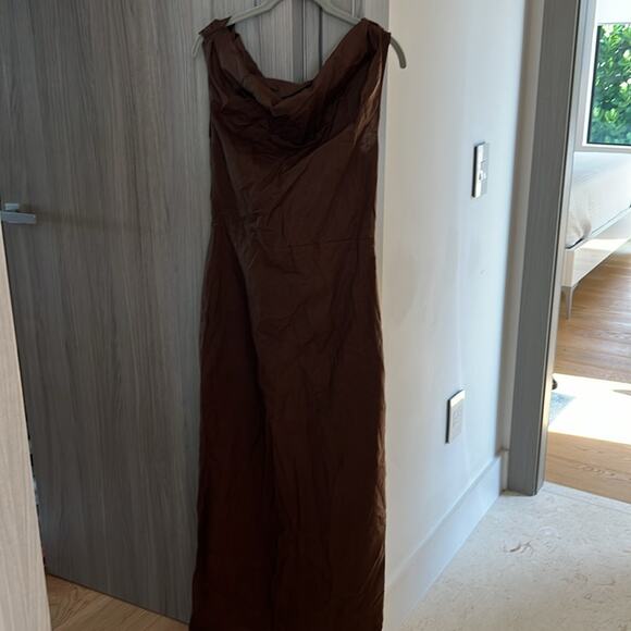 NWT REVOLVE &MINIMALIST lovers COMMENSE linen cotton brown maxi DRESS M - Picture 8 of 14